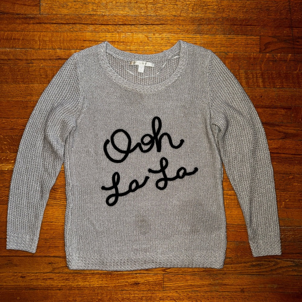 Lauren Conrad Silver Metallic Ooh La La Graphic Knit Sweater Womens Medium